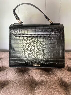 Like Dreams Croc-Embossed Black Top-Handle Satchel
